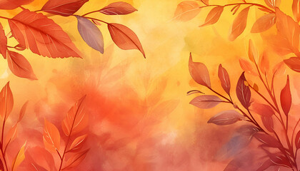Abstract watercolor background with autumn leaves. Autumn concept illustration.