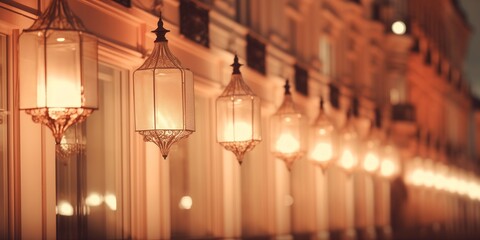 Night city lighting. Peachy-beige color illuminations