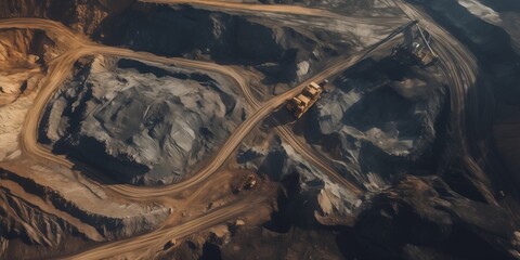 Open pit mine coal mining aerial view