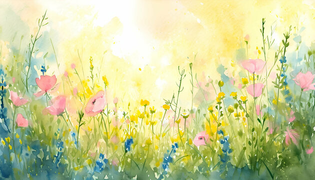 Meadow with flowers background in spring and summer. 