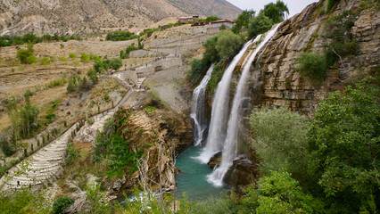 Obraz premium Tortum (Uzundere) Waterfall in Erzurum. Turkey's highest waterfall. Tortum Waterfall with a height of 40 meters.