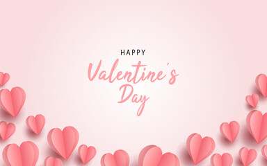 pink hearts paper cut romantic concept design background. Valentines Day, mother day design concept. for card, banner, poster background