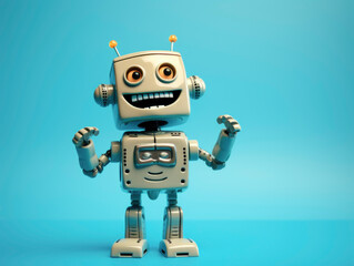 Fototapeta premium Smiling robot on blue background