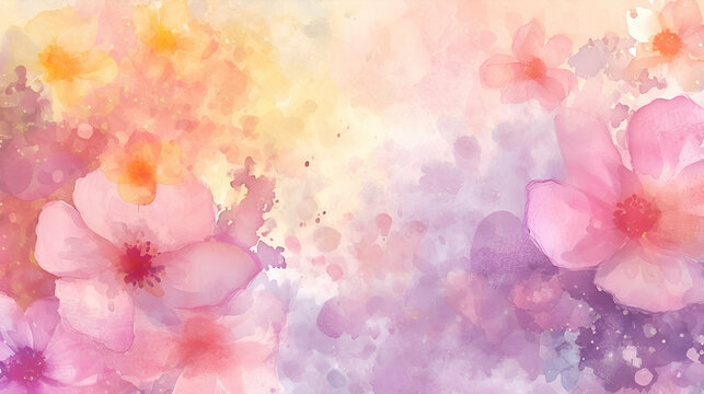 Watercolor floral background. Watercolor flowers. Wallpaper petals spring illustration.