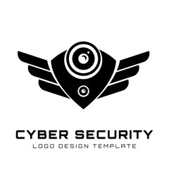Illustration vector graphic logo design of shield, wings and CCTV Camera. Suitable for cyber security services.