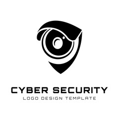 Illustration vector graphic logo design of shield and CCTV camera. Suitable for cyber security services.