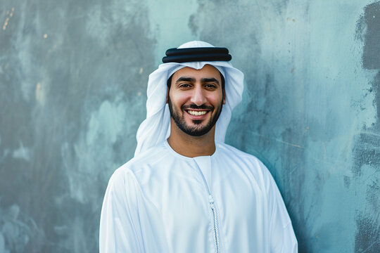 handsome arabian muslim man wearing white kandura