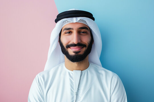 handsome arabian muslim man wearing white kandura