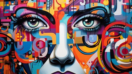 A close-up of a cool graffiti mural with bold colors and intricate details, showcasing the talent...