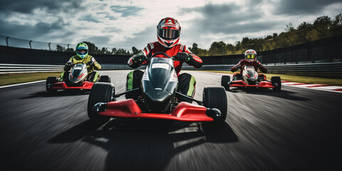 Adult kart racers on the track