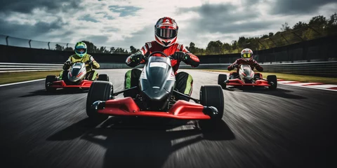 Fotobehang Treinspoor Adult kart racers on the track