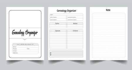 Editable Genealogy Organizer Journal Planner Kdp Interior printable template Design.