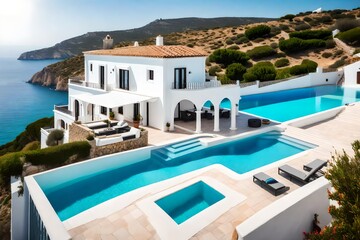 Luxury Farm house with swimming pool in mountains with the view of sea. 