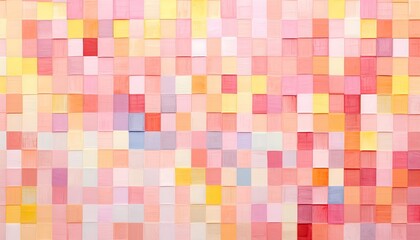 Geometric Texture Wall: Panoramic Long Banner with Bright Pastel Colored Squares and Rectangles
