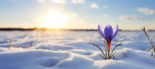 the majestic beauty of spring vibrant crocus flowers awakening in the snowy landscape