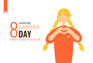 Bright vector illustration: happy woman in InspireInclusion movement style, embodying joy and unity in honor of International Women's Day