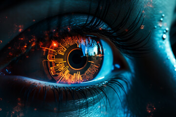 digital graphic in woman eye