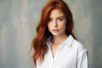 Fototapeta premium Portrait of a red-haired woman in a white shirt
