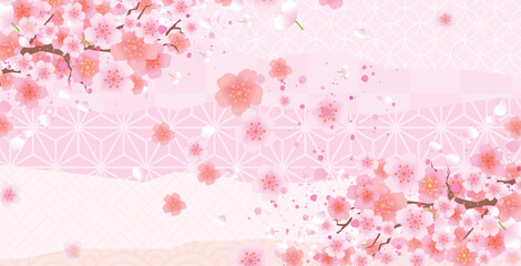 春の桜和風フレーム背景

