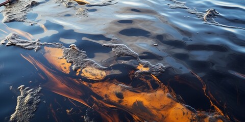 Fototapeta na wymiar Oil leak from Ship Oil spill pollution