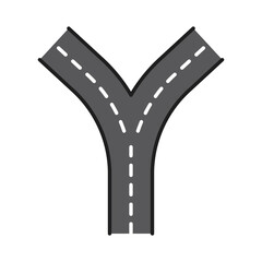 Highway road color line icon, street traffic crossroad or Y shape intersection, vector transport route sign. Street traffic or highway crossroad direction symbol for city road navigation map