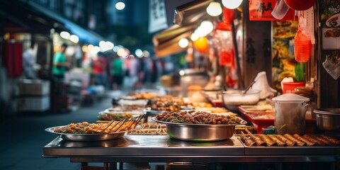 Asian street food at night market - obrazy, fototapety, plakaty