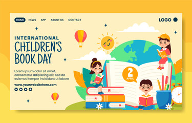Children Book Day Social Media Landing Page Cartoon Hand Drawn Templates Background Illustration