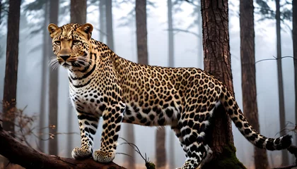 Foto op Aluminium leopard on a tree © SMVJ
