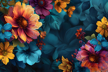 Vibrant Neon Floral Border
