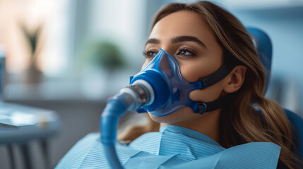female patient on respiratory ventilator in intensive care unit - obrazy, fototapety, plakaty