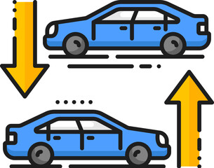 Dealership car exchange, auto dealer company outline icon. Automobile distributor, used vehicle rental dealership or car exchange center outline vector pictogram. Auto dealer linear sign or icon