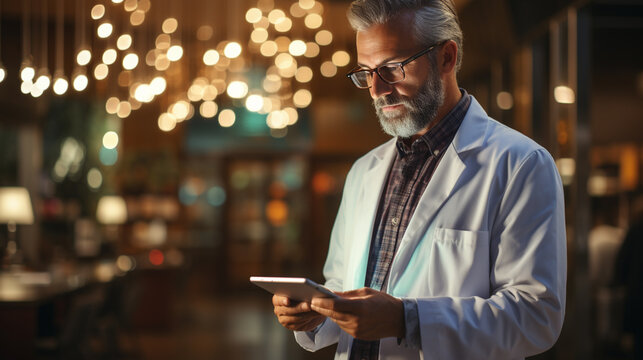 Doctor In White Coat Holding Smartphone, Innovative Medicine