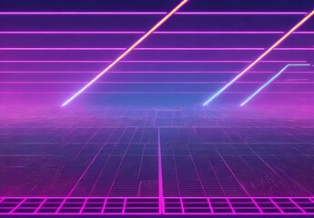 Retro Style landscape with blue grid background
