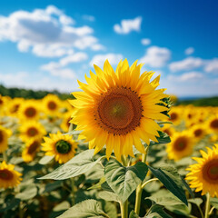 Fototapeta premium Sunflower Splendor Field of Blooms Under Blue Sky