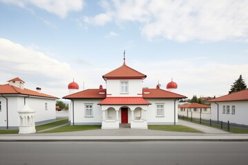 italianate residential estate with white belvedere and red roof - obrazy, fototapety, plakaty