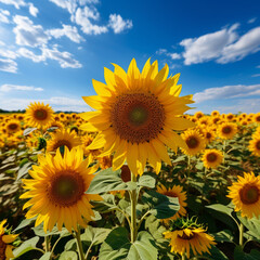 Sunflower Splendor Field of Blooms Under Blue Sky