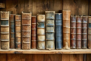 A collection of vintage books, isolated on a library shelf background
