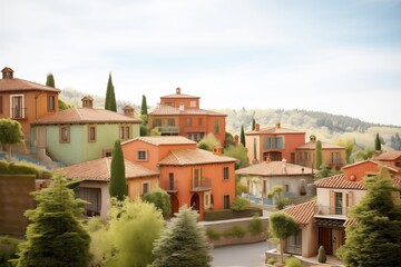 Fototapeta na wymiar hillside homes with terracotta roofs and olive trees