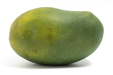 Fresh organic green mango delicious fruit side view isolated on white background clipping path