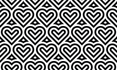Heart seamless geometric pattern, endless texture. Monochromes striped hearts on white background. Vector illustration for Valentine's Day,wedding,holiday,love. - 710387576