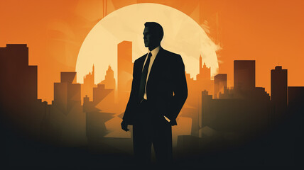 Fototapeta na wymiar Silhouette of a businessman on office background