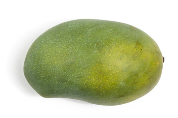 Fresh organic green mango delicious fruit flat lay isolated on white background clipping path
