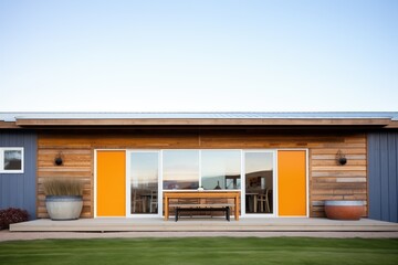 contrast of rustic prairie barn and modern ribbon window home