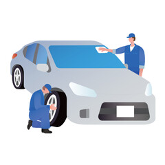 Obraz premium flat vector illustration of car mechanic 
