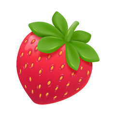 3D red strawberry. Shiny strawberry fruit. Sweet fruit that is refreshing in summer.