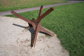 Anti-tank obstacles at Utah Beach which was one of the five areas of the Allied invasion of...