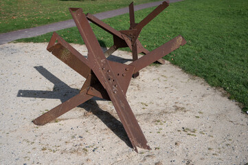 Anti-tank obstacles at Utah Beach which was one of the five areas of the Allied invasion of...
