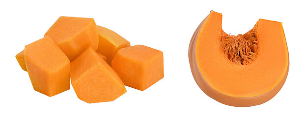 Fresh orange pumpkin isolated on white background with full depth of field