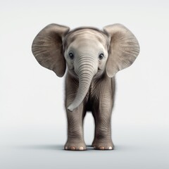 Adorable Baby Elephant Standing Alone with Big Ears and Gentle Eyes - Generative AI