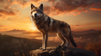 wolf at sunset background
